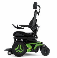 The F3 Corpus is shown from the side. It has bright green accents and black rehab seating, including a headrest. thumbnail