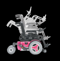 Permobil K300 PS Jr pediatric power wheelchair in pink, tilting options thumbnail