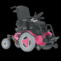Permobil K300 PS Jr pediatric power wheelchair in pink, shown at an angle thumbnail